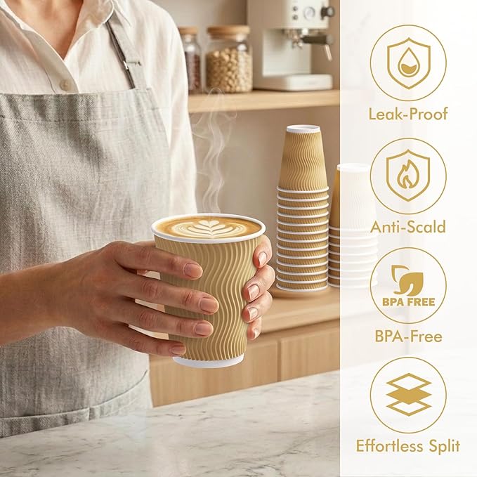 Ripple Cup 8oz | Premium Textured Disposable Coffee Cup for Hot Beverages Pack of 25