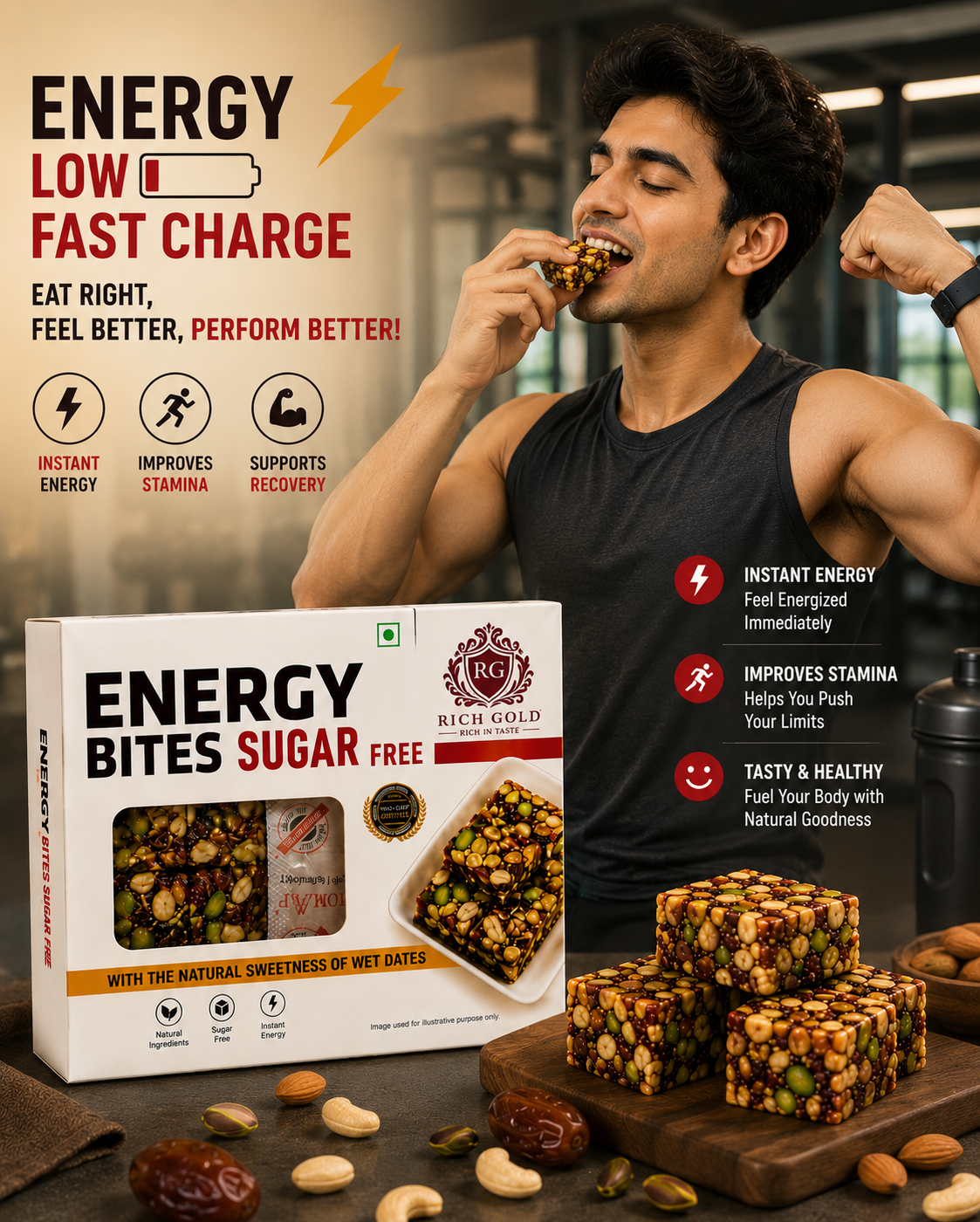 Energy Bites Sugar Free – Premium Nut & Date Energy Cubes 200G