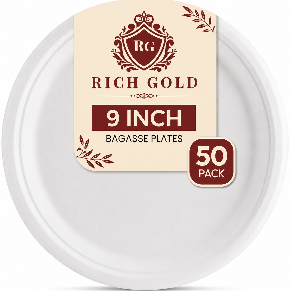 Bagasse Plates (9 Inch) Round pack of 50 – Heavy Duty Disposable Party & Dinner Plates