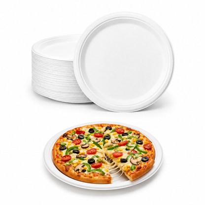 12 Inch Round Pizza Plate Pack of 50 | Heavy Duty Food Serving Plate | White Round Party Plate