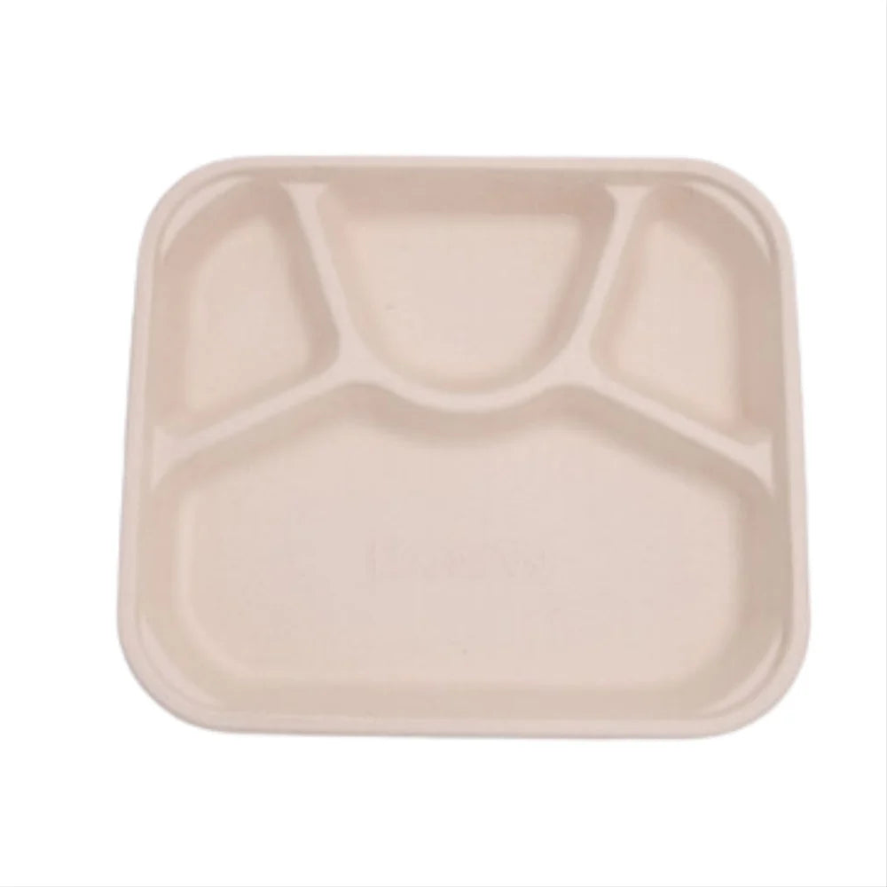 4 Compartment Disposable Food Tray Pack of 25 | Eco-Friendly Sugarcane Meal Plate for Takeaway