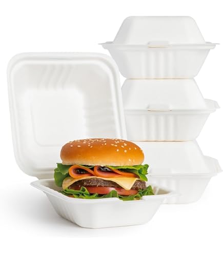 5 × 5 Inch Burger Box | Eco-Friendly Biodegradable Clamshell Food Container with Lid