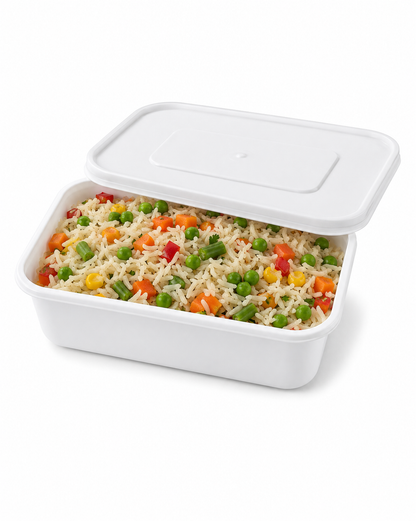 500ml Plastic Food Storage Container with Lid | White Rectangular Fruit, Salad & Meal Storage Box