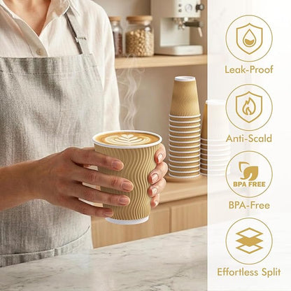 Ripple Cup 8oz | Premium Textured Disposable Coffee Cup for Hot Beverages Pack of 25