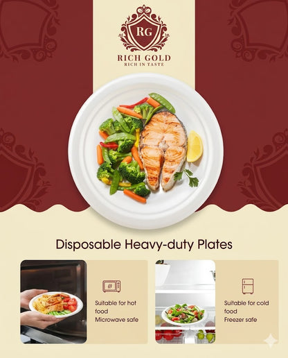 Bagasse Plates round (7 Inch) Pack of 50 | Strong, Disposable & Eco-Friendly Party Plates.
