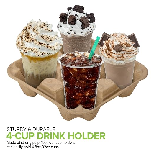 4-Cup Drink Carrier Holder | Eco-Friendly Disposable Beverage Tray