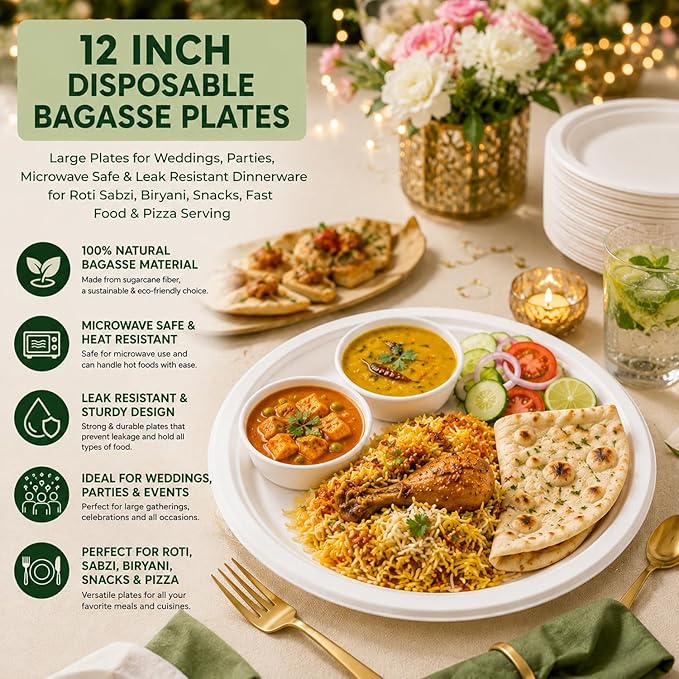 12 Inch Round Pizza Plate Pack of 50 | Heavy Duty Food Serving Plate | White Round Party Plate