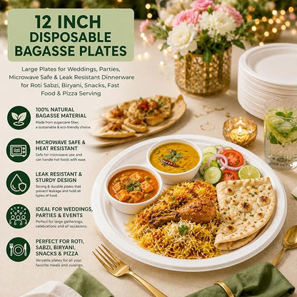 12 Inch Round Pizza Plate Pack of 50 | Heavy Duty Food Serving Plate | White Round Party Plate
