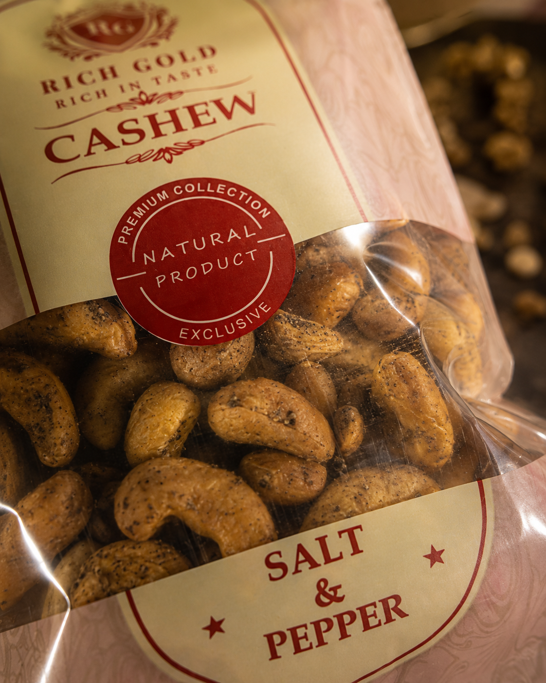 Rich Gold Premium Salt & Pepper Cashews – Naturally Roasted Gourmet Snack 180G