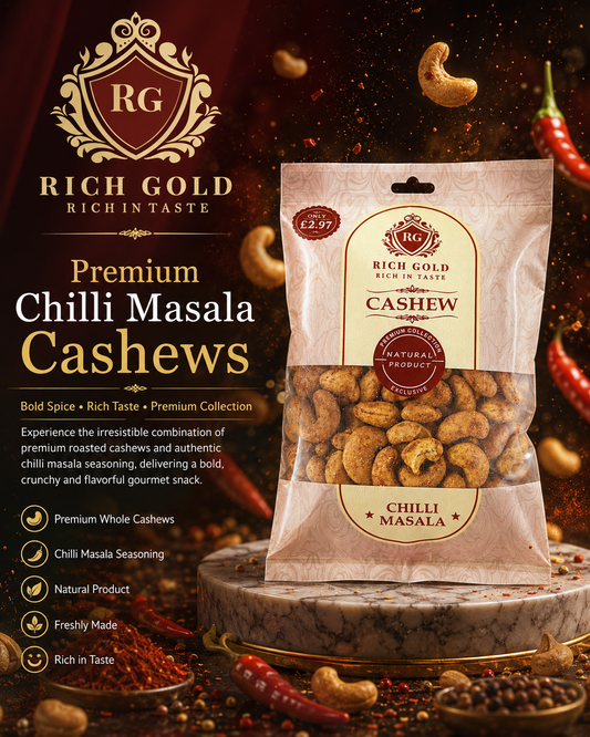 Rich Gold Premium Chilli Masala Cashews – Bold, Spicy & Rich in Taste 200G