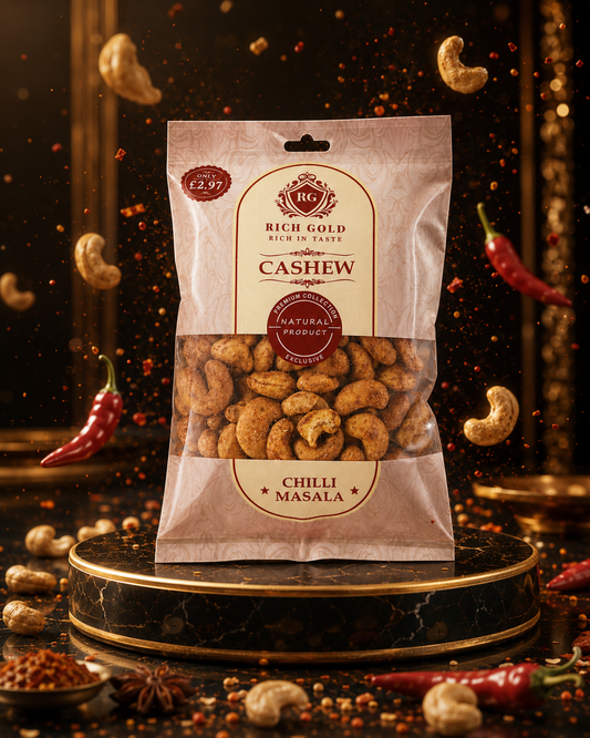 Rich Gold Premium Chilli Masala Cashews – Bold, Spicy & Rich in Taste 200G