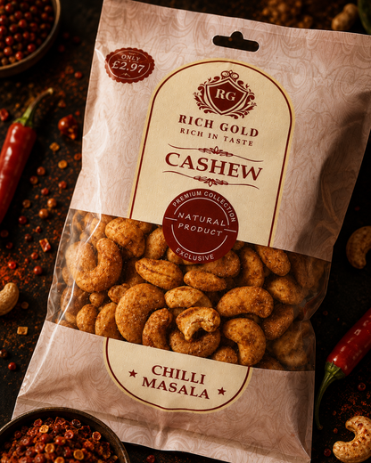Rich Gold Premium Chilli Masala Cashews – Bold, Spicy & Rich in Taste 200G