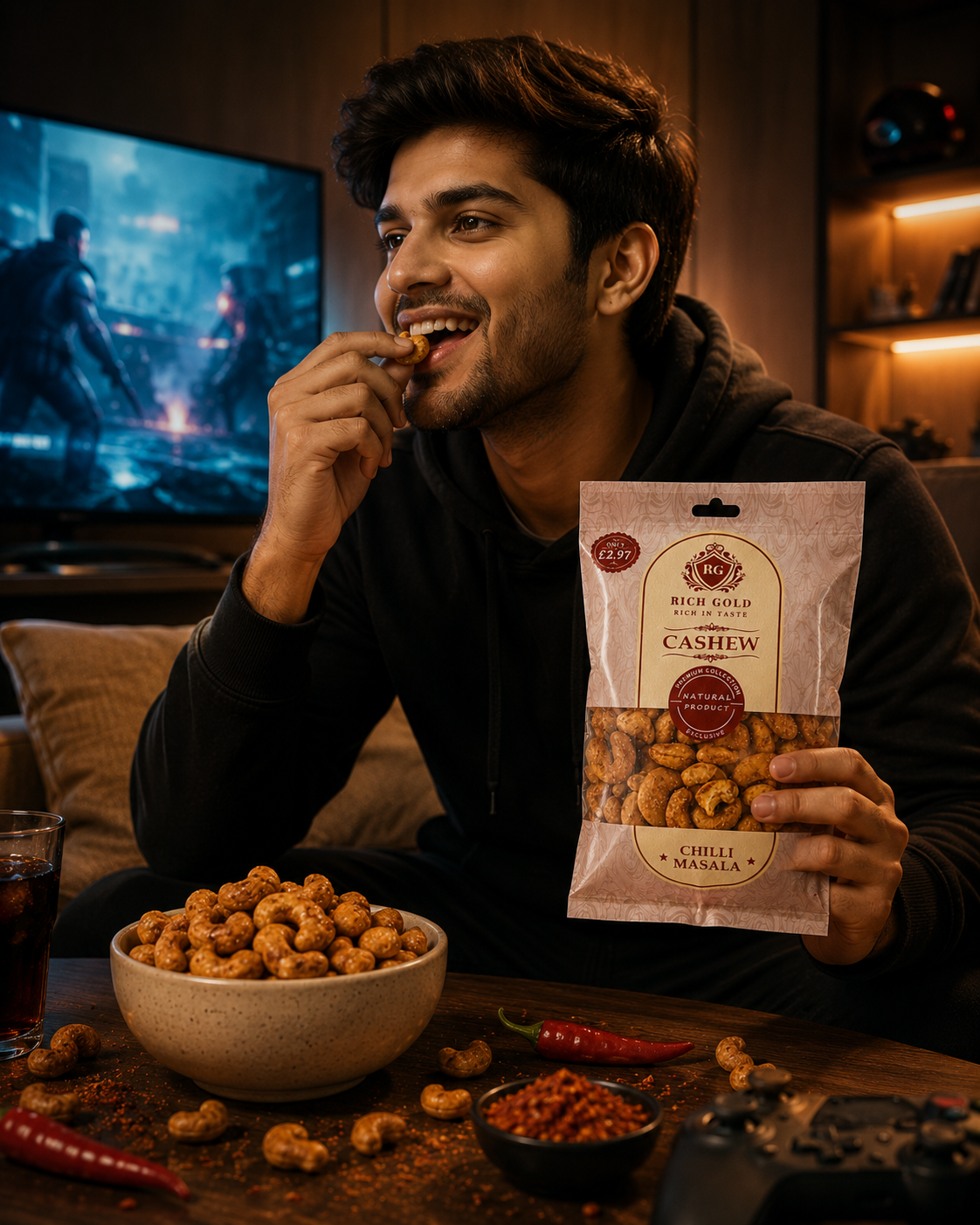 Rich Gold Premium Chilli Masala Cashews – Bold, Spicy & Rich in Taste 200G