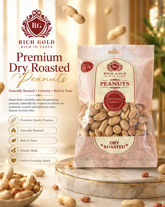 Premium Dry Roasted Peanuts – Rich Gold Luxury Product Advertisement 200G