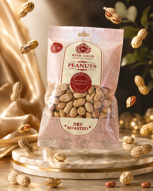 Premium Dry Roasted Peanuts – Rich Gold Luxury Product Advertisement 200G