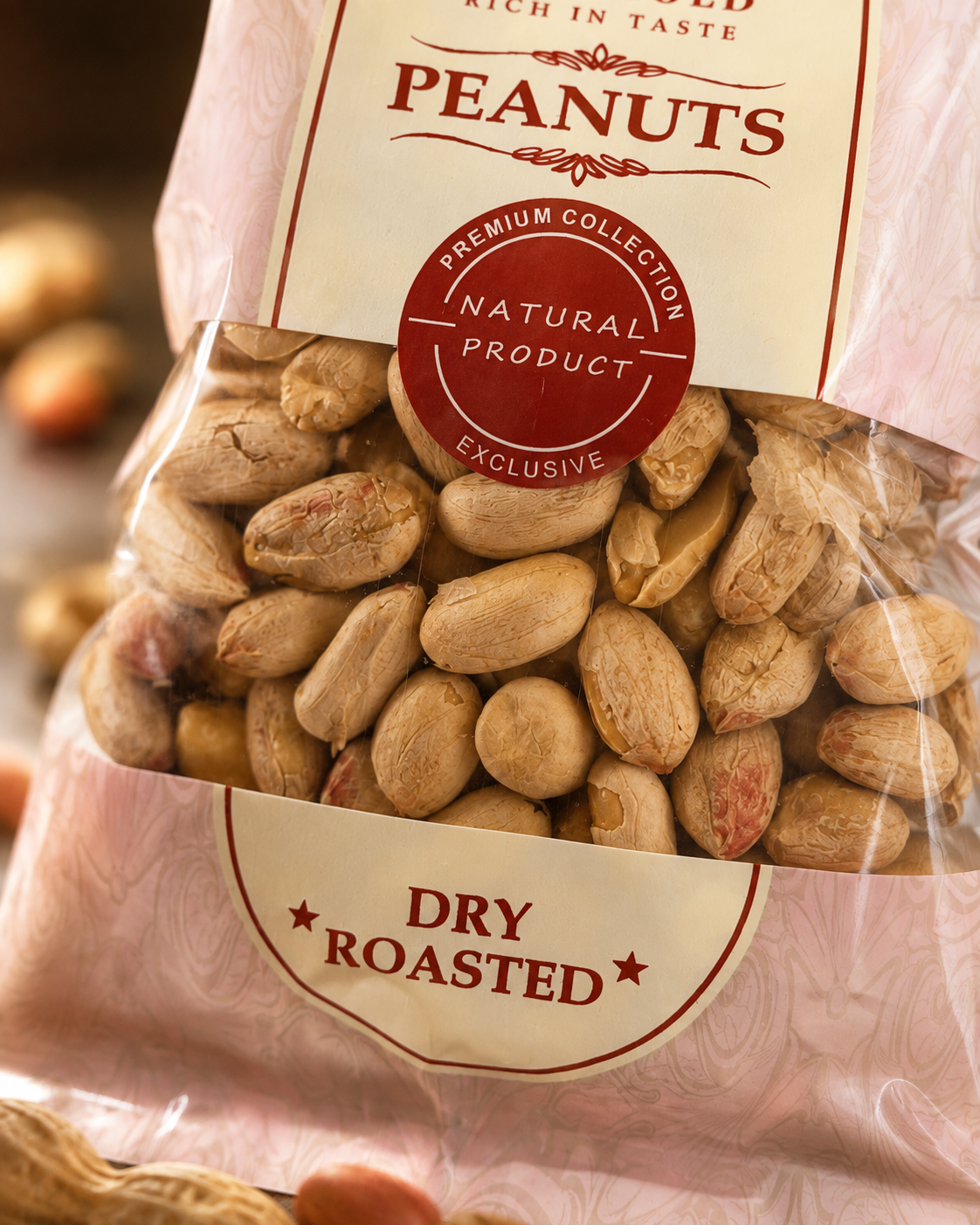 Premium Dry Roasted Peanuts – Rich Gold Luxury Product Advertisement 200G