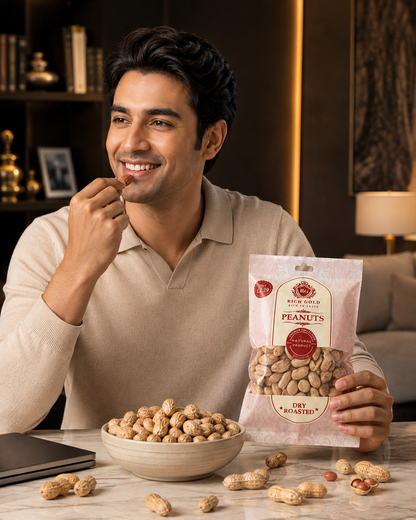 Premium Dry Roasted Peanuts – Rich Gold Luxury Product Advertisement 200G