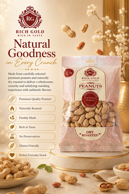 Premium Dry Roasted Peanuts – Rich Gold Luxury Product Advertisement 200G