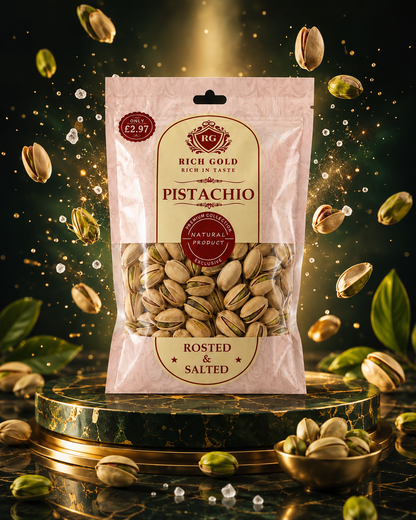 Rich Gold Premium Roasted & Salted Pistachios | Natural Crunch | Rich Taste | Premium Quality Healthy Snack 180G