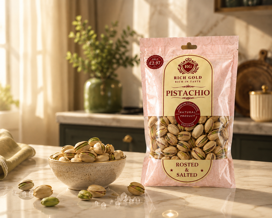 Rich Gold Premium Roasted & Salted Pistachios | Natural Crunch | Rich Taste | Premium Quality Healthy Snack 180G