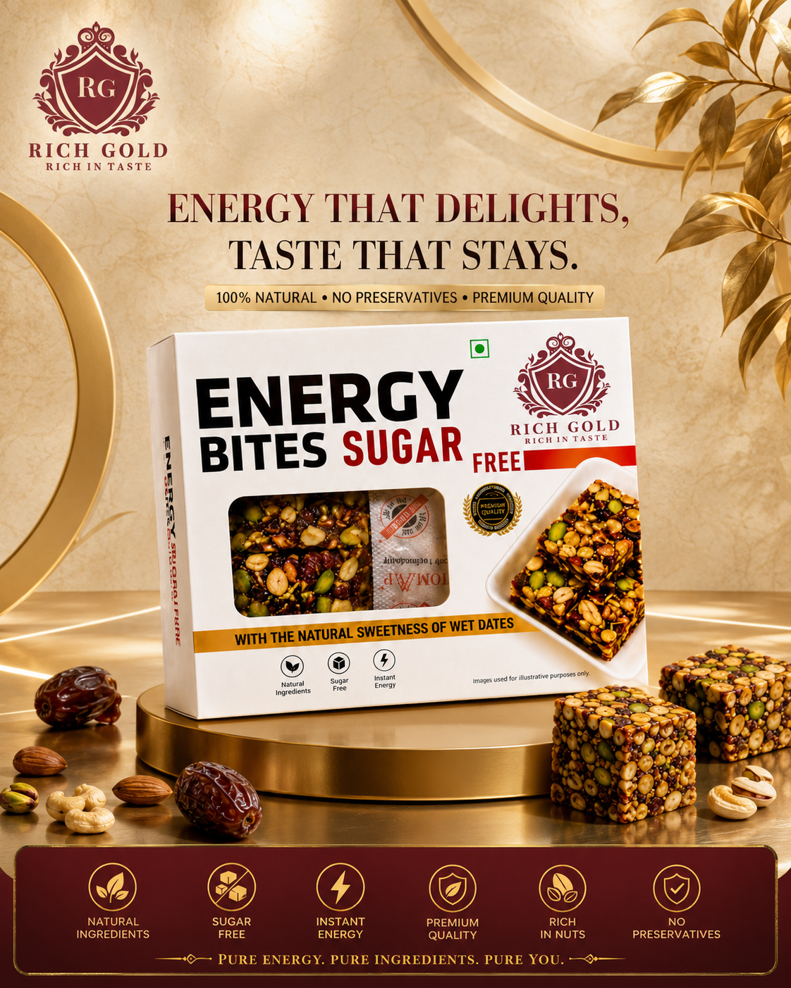 Energy Bites Sugar Free – Premium Nut & Date Energy Cubes 200G