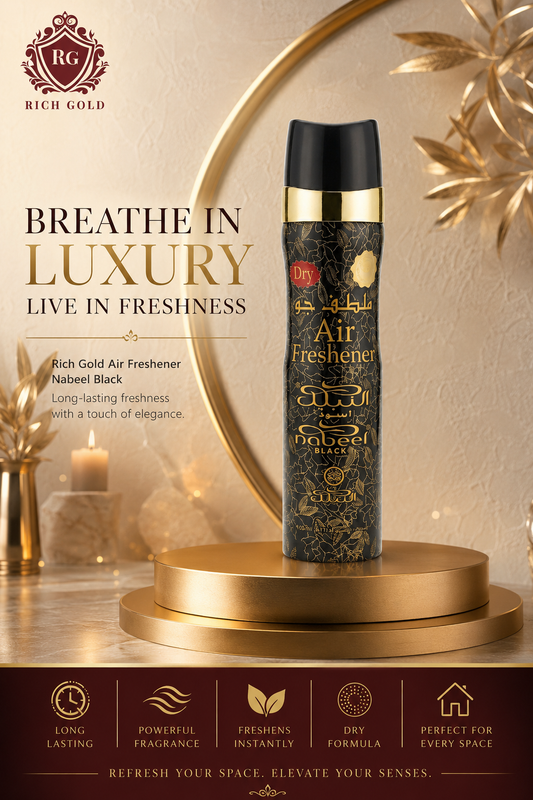 Nabeel Black Air Freshener Spray | Premium Long Lasting Luxury Fragrance 300ML 6 Pieces Pack