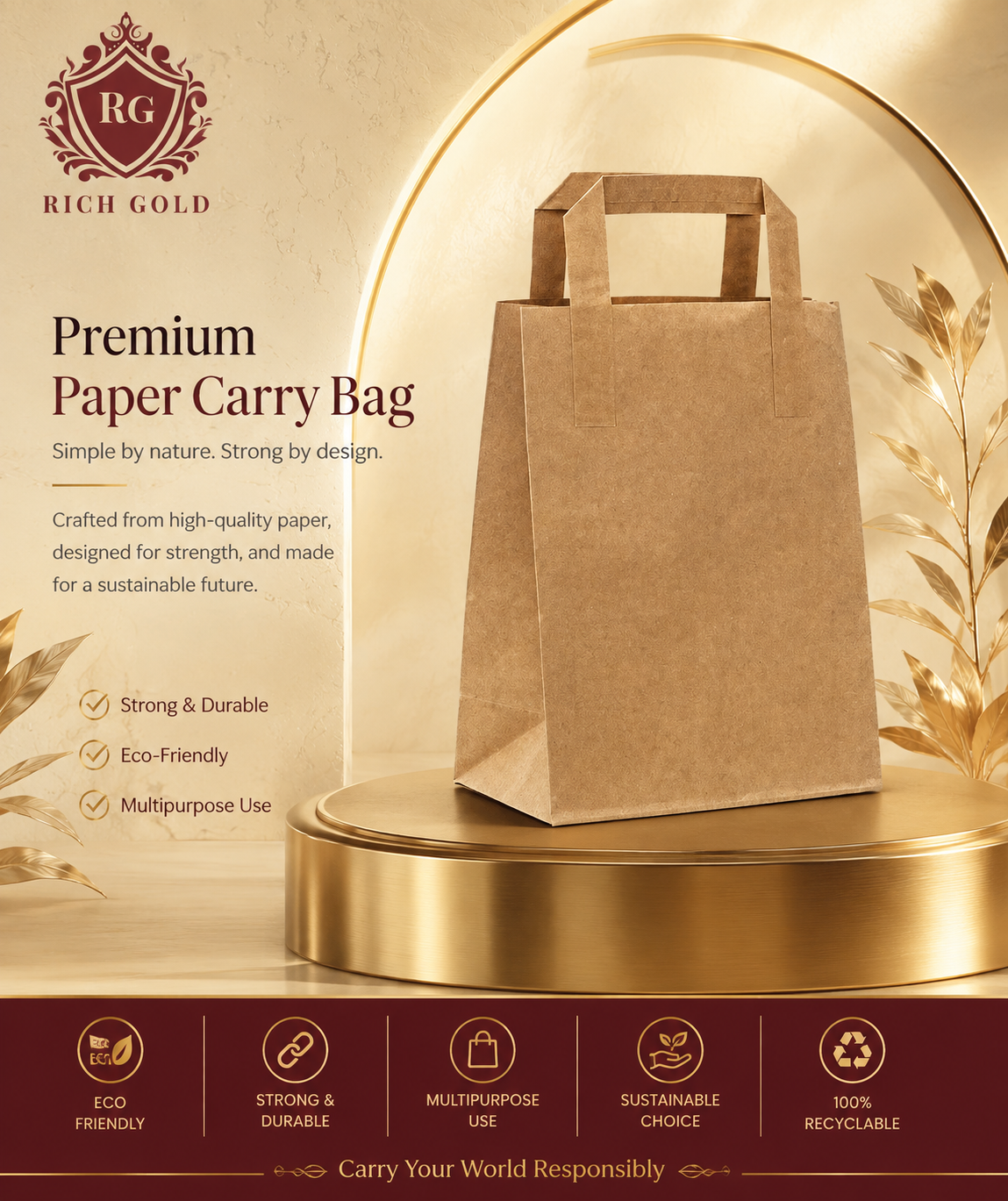 Large Brown Paper Bags with Handles Pack of 50 – Heavy-Duty Eco-Friendly Shopping, Gift & Takeaway Bags