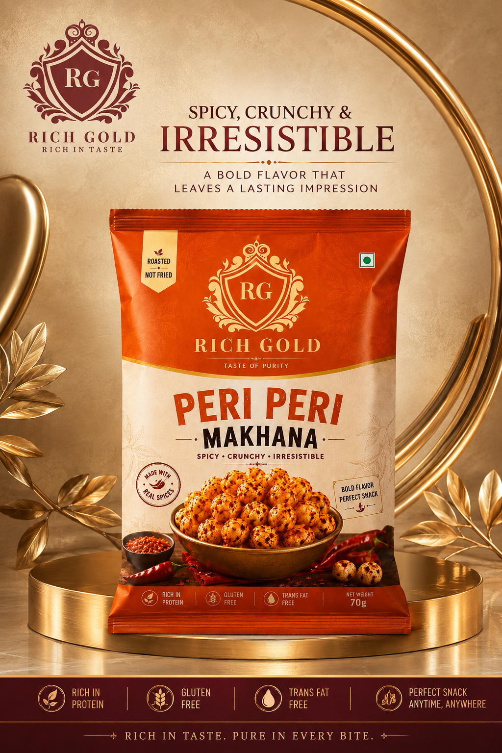 Peri Peri Makhana 75g |  Roasted Fox Nuts | Spicy & Crunchy Healthy Snack | 75G