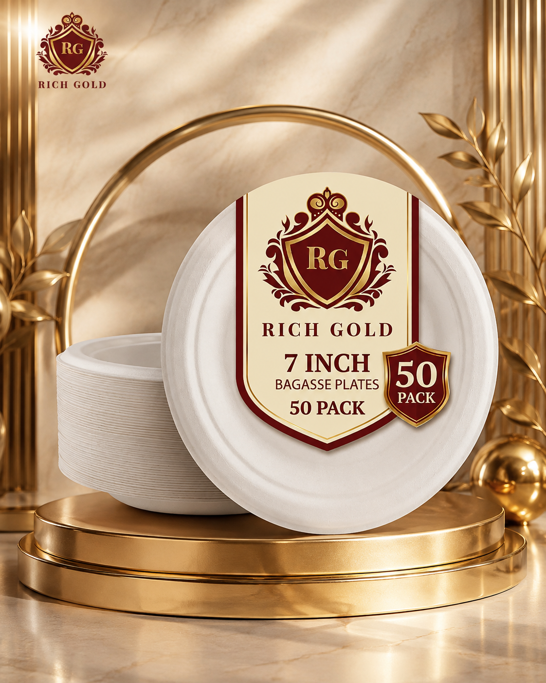 Bagasse Plates round (7 Inch) Pack of 50 | Strong, Disposable & Eco-Friendly Party Plates.