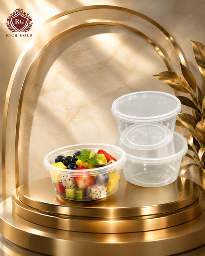 Plastic Container 250ml Round with Lid | Clear Food Storage Container with Lid | Leak-Resistant & Reusable