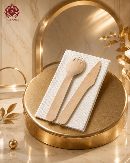 Eco-Friendly Wooden Cutlery Kit (Wooden Knife + Wooden Spork + Paper Napkin) | Individually Wrapped Biodegradable Set Pack of 50