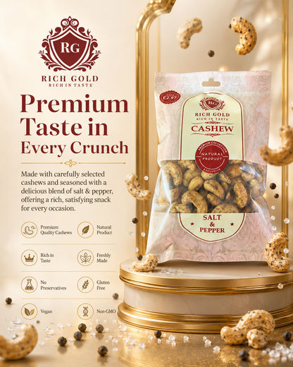 Rich Gold Premium Salt & Pepper Cashews – Naturally Roasted Gourmet Snack 180G