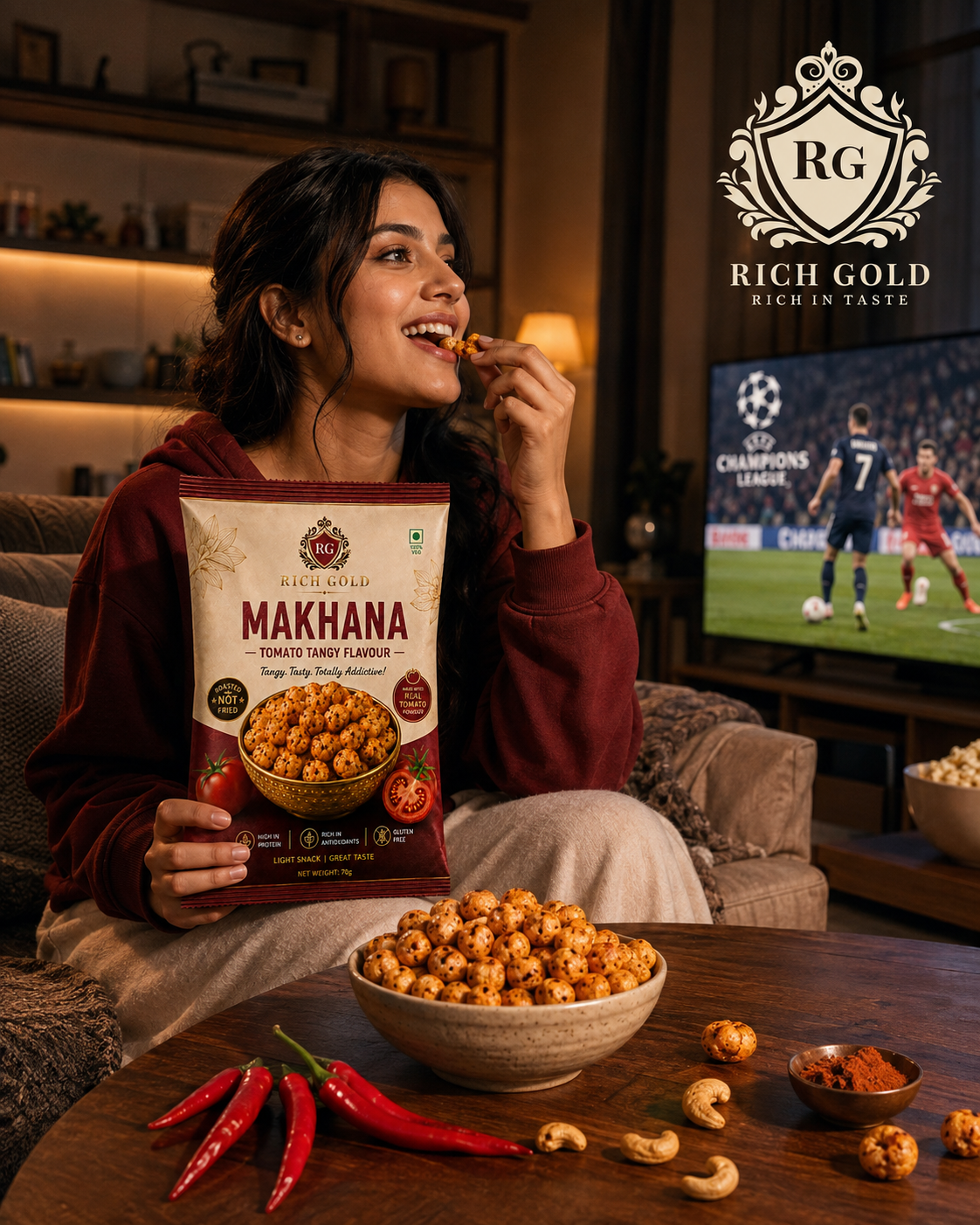 Tomato Tangy Makhana 75gms | Roasted Fox Nuts with Real Tomato Flavor | Healthy Crunchy Snack | 75G
