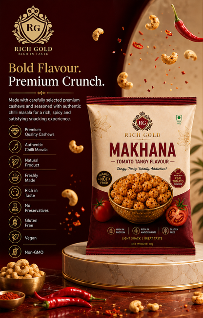 Tomato Tangy Makhana 75gms | Roasted Fox Nuts with Real Tomato Flavor | Healthy Crunchy Snack | 75G