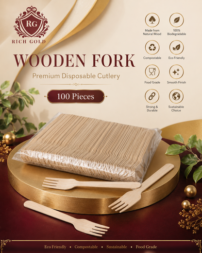 Premium Disposable Wooden Fork – Eco-Friendly Biodegradable Cutlery (Single Use)