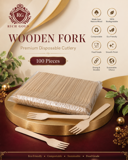 Premium Disposable Wooden Fork – Eco-Friendly Biodegradable Cutlery (Single Use)