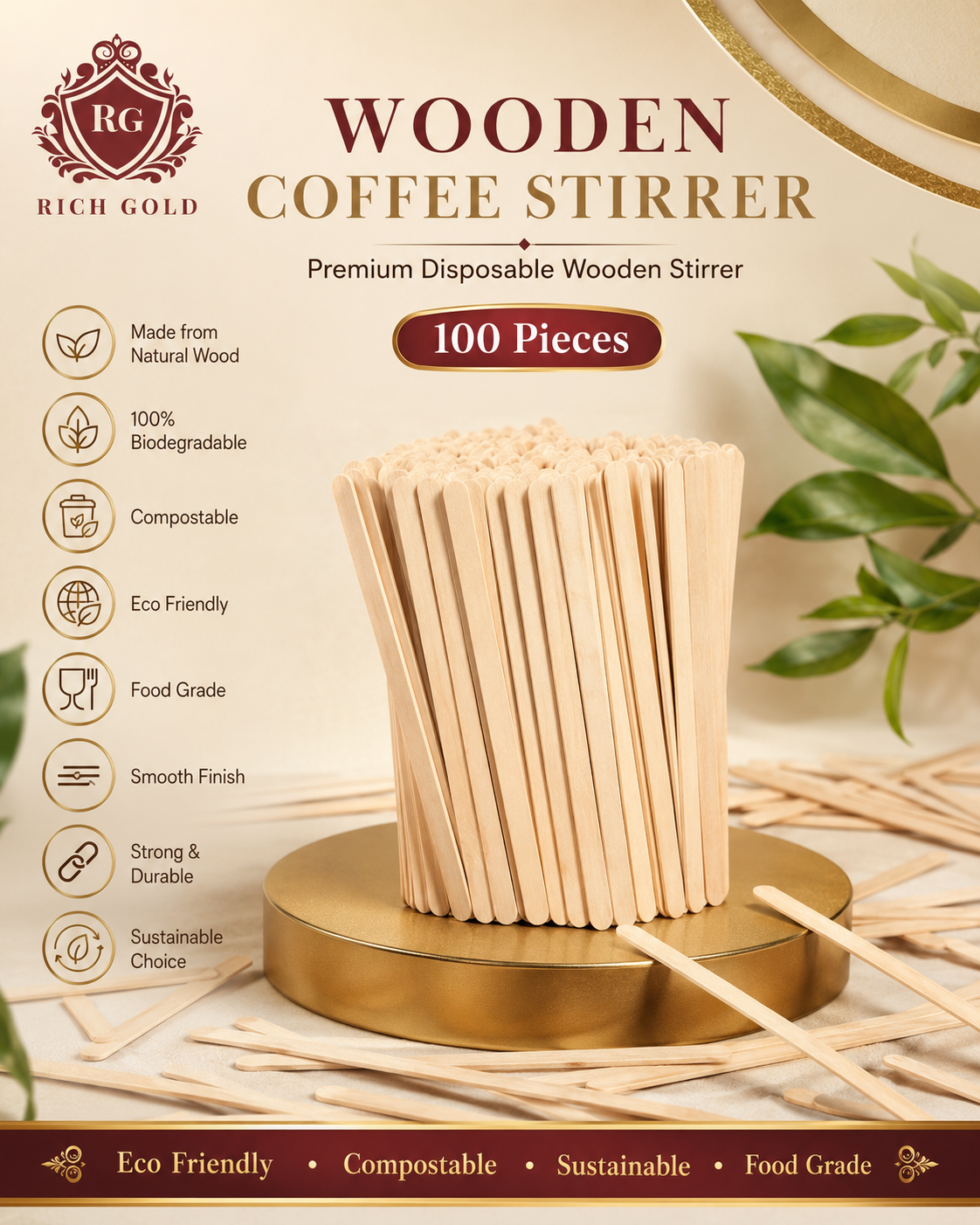 Wooden Stirrers 140mm | Eco-Friendly Disposable Wooden Coffee Stirrers | Premium Quality