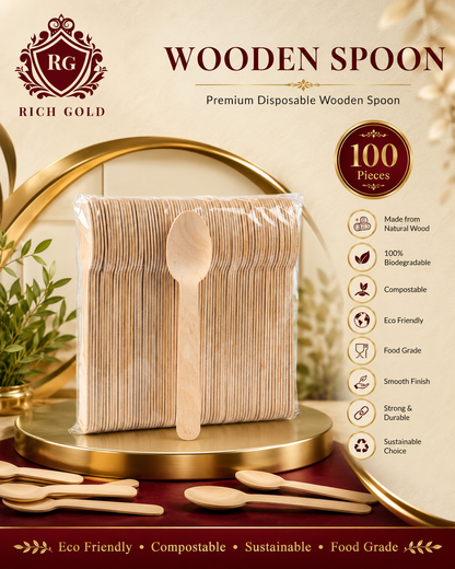 Wooden Spoon Pack 160mm | Eco-Friendly Disposable Wooden Spoons | Premium Quality