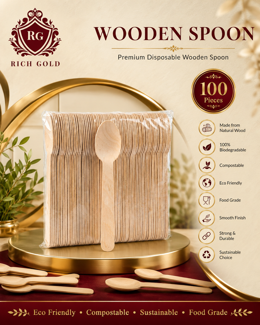 Wooden Spoon Pack 160mm | Eco-Friendly Disposable Wooden Spoons | Premium Quality