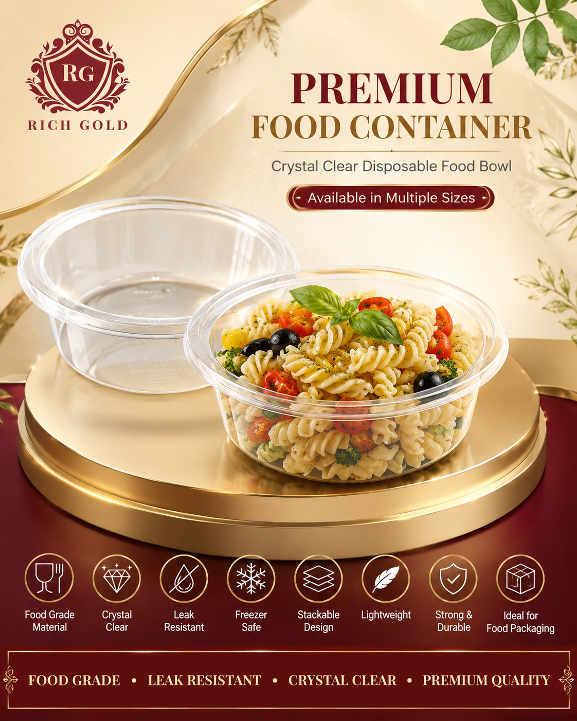 Plastic Food Storage Container 225ml with Lid – Clear Disposable Round Container for Snacks, Fruits & Salads