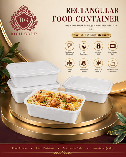 1000ml Plastic Food Storage Container with Lid | White Rectangular Meal, Fruit & Snack Storage Box (Copy)
