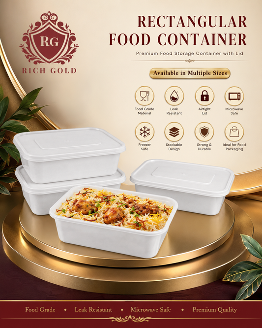 1000ml Plastic Food Storage Container with Lid | White Rectangular Meal, Fruit & Snack Storage Box (Copy)