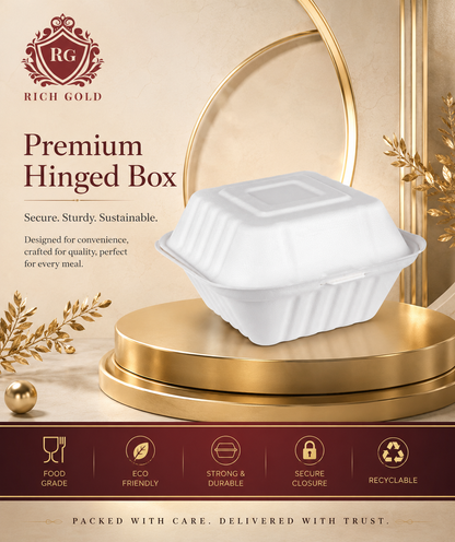 5 × 5 Inch Burger Box | Eco-Friendly Biodegradable Clamshell Food Container with Lid