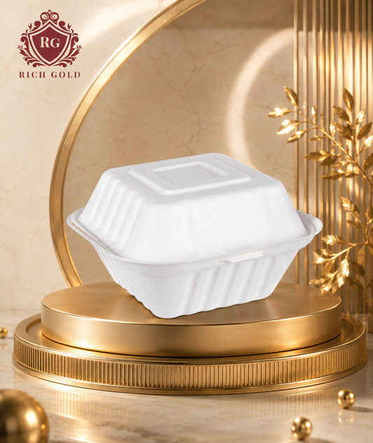 5 × 5 Inch Burger Box | Eco-Friendly Biodegradable Clamshell Food Container with Lid