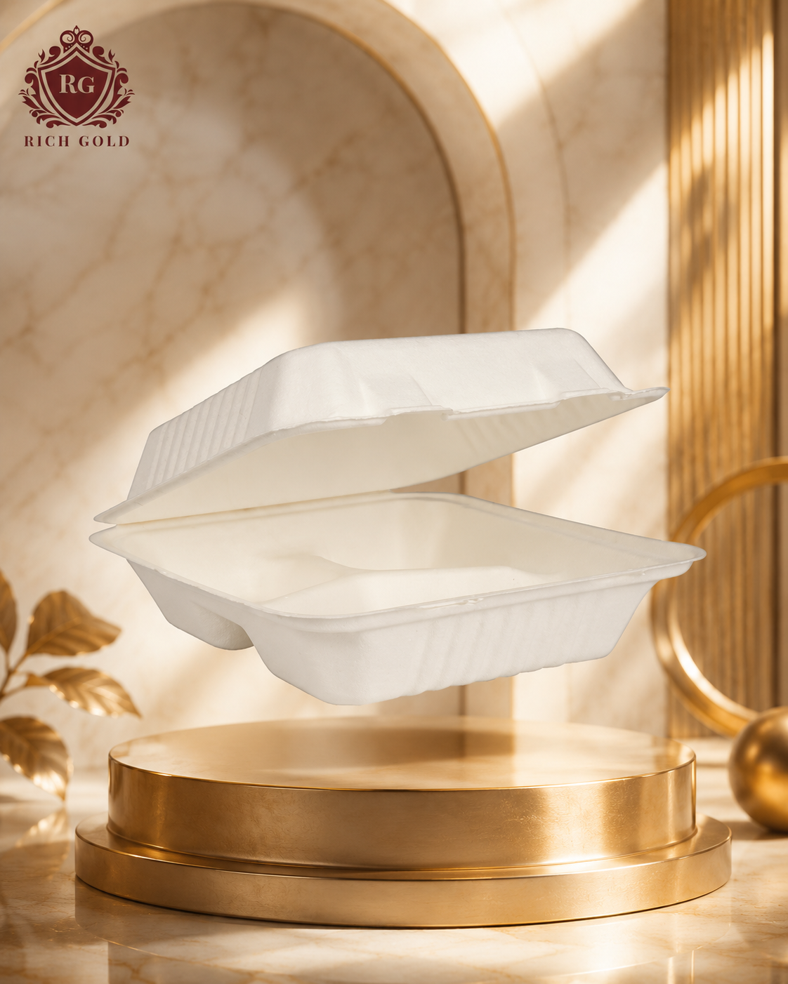 Burger Box Bagasse 3 Compartment 9 inch Pack of 50 | Disposable Biodegradable Clamshell Food Container