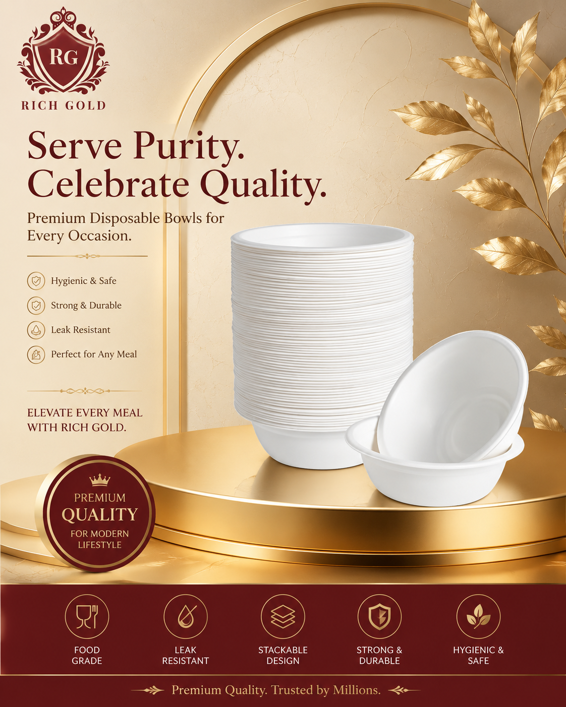 Bagasse Bowls (240ml)  | Heavy-Duty Food Container