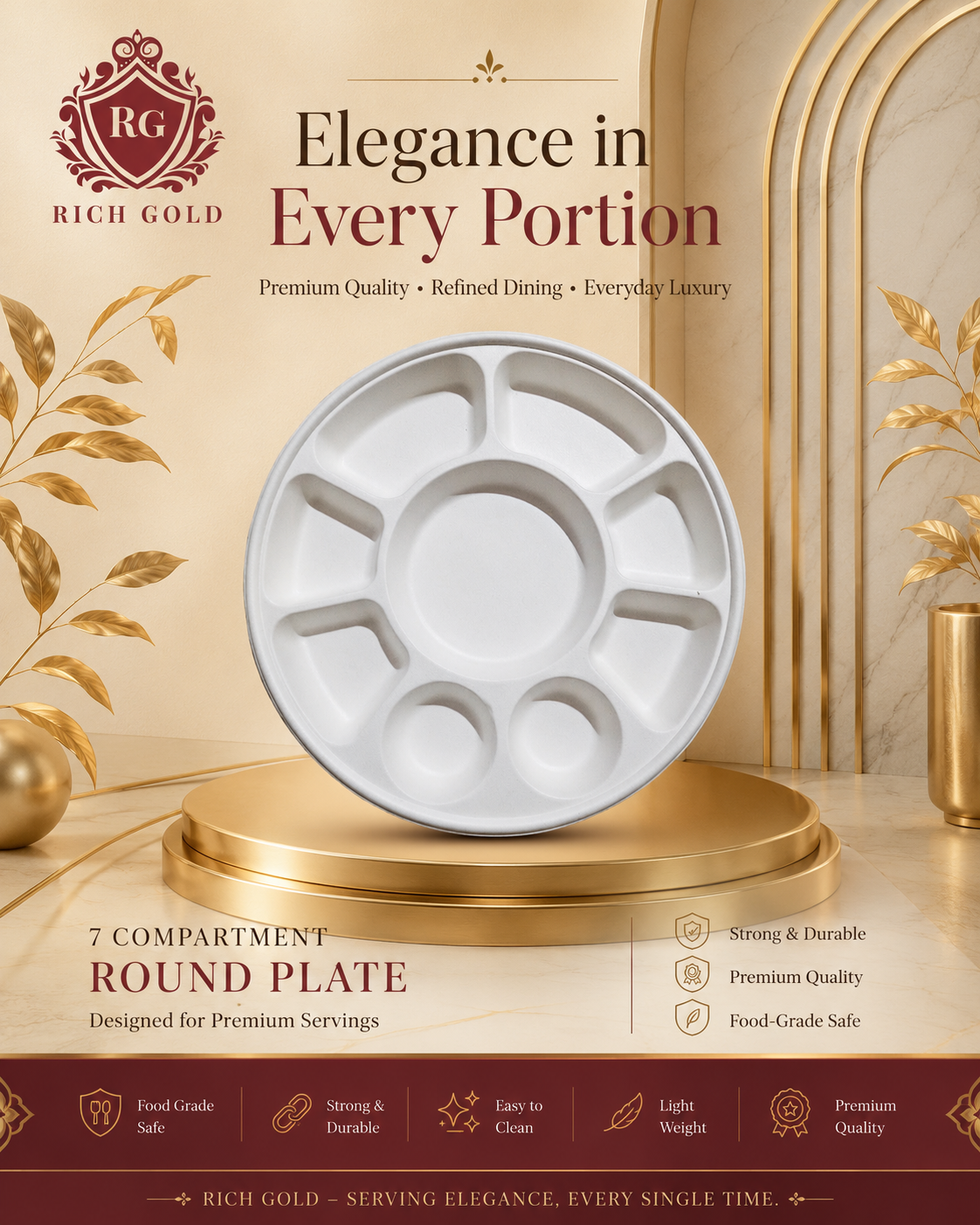 9 Compartment Disposable Food Tray | Eco-Friendly Sugarcane Pulp Party & Meal Plate