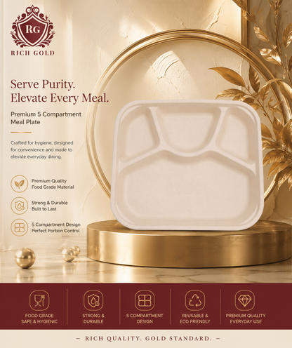 4 Compartment Disposable Food Tray Pack of 25 | Eco-Friendly Sugarcane Meal Plate for Takeaway
