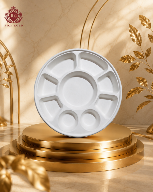 9 Compartment Disposable Food Tray | Eco-Friendly Sugarcane Pulp Party & Meal Plate