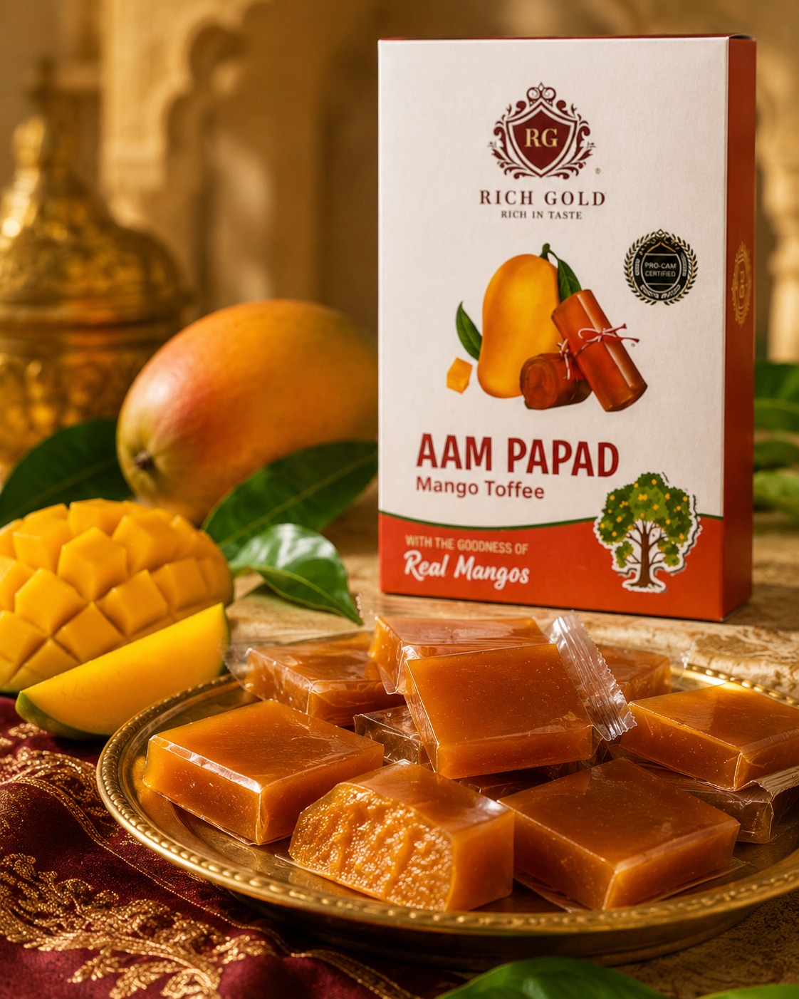 Rich Gold Aam Papad Mango Toffee – Premium Real Mango Toffee | Traditional Mango Delight | Made with Real Mangoes 250G